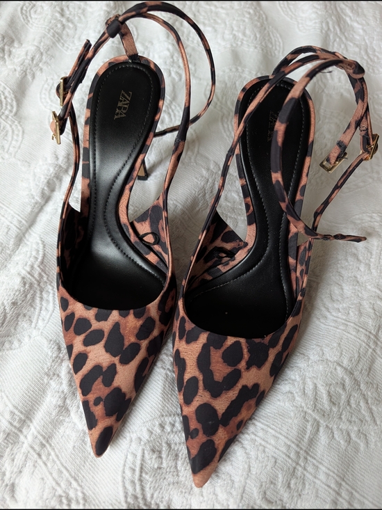 Zara Shoes - ZARA Leopard Print Pointed Toe Slingback Heels in Brown